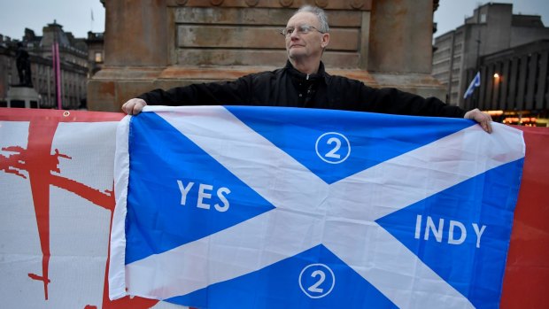 Independence supporters gather in George Square in Glasgow, Scotland. 