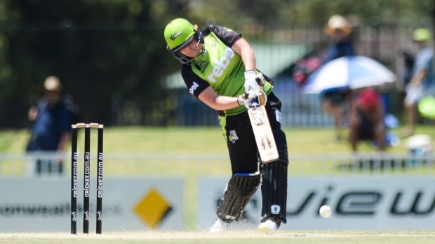 Big hitter: Rachel Priest of the Thunder advances down the wicket at Robertson Oval, Wagga Wagga.