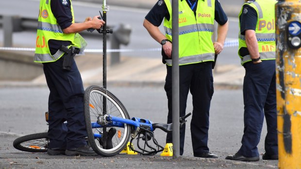 Police investigate a hit and run of a cyclist at Dynon Road, West Melbourne.
