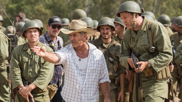 Mel Gibson directs on the set of <i>Hacksaw Ridge</i>.