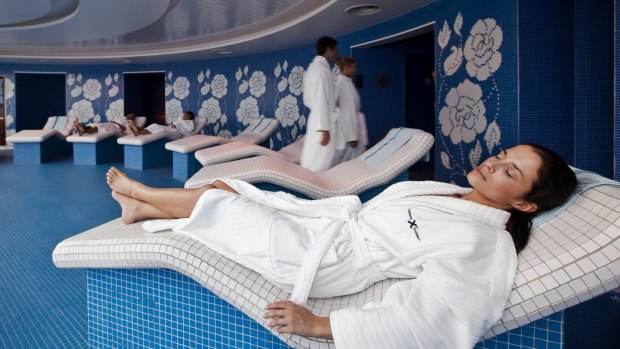 Relaxing in the Persian Garden wellness area of a Celebrity ship 2.