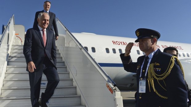 Touching down: Prime Minister Malcolm Turnbull arrives in Antalya, Turkey for the G20 summit last weekend.