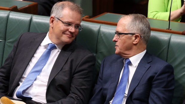 Immigration Minister Scott Morrison and Communications Minister Malcolm Turnbull in Parliament.