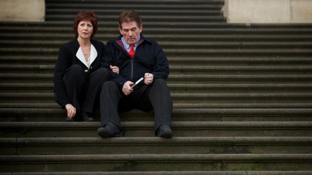 Damian and Rae Panlock on the steps of the Victorian Parliament after the passing of "Brodies Law" in 2011. 