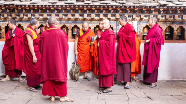 Buddhist monks at the Paro Dzong.