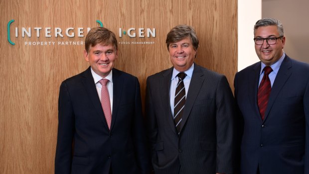 Trevor Hardie has joined Intergen Property Group to establish a $200 million fund for wholesale clients. From left, Murray Bell, Trevor Hardie and Dennis Kalofonos.