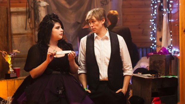 Melissa Bergland as Scary Mary, the "only Goth in the village", with Travis Jeffery in <i>Spin Out</I>. 