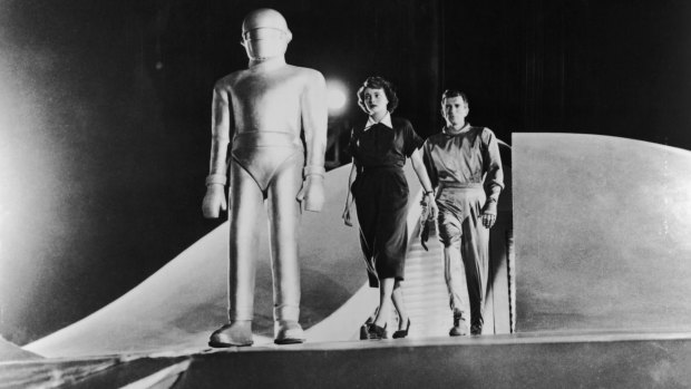  (1951). Directed by Robert Wise and starring Gort the Robot, Helen Benson (Patricia Neal) and Klaatu (Michael Rennie).