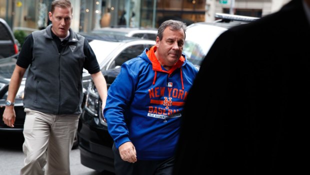 Governor Chris Christie arrives at Trump Tower on Saturday.