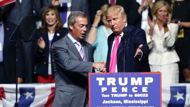 Farage and Trump at a campaign rally in August 2016.