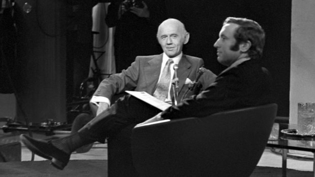 British television personality David Frost, right, during an interview with Australian Prime Minister Billy McMahon in 1972.