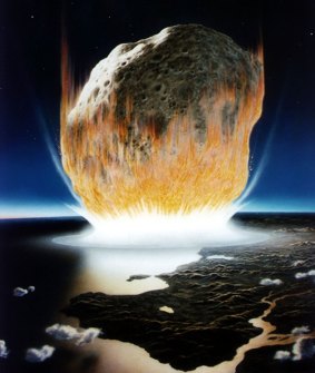 An artist's conception of the asteroid impact millions of years ago that is believed to have killed off the dinosaurs.