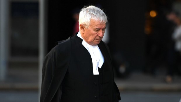 Tony Glynn QC, lawyer for former high-profile solicitor Tim Meehan, arrives at the Supreme Court in Brisbane