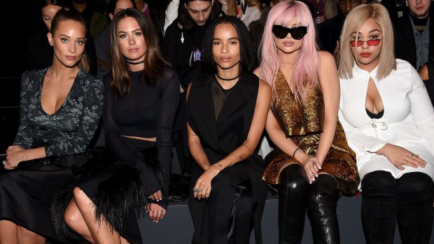 Jesinta Campbell has hit back at claims she was snubbed by Kylie Jenner at NYFW. From left: Hannah Davis, Campbell, Zoe Kravitz, Jenner and Jordyn Woods.