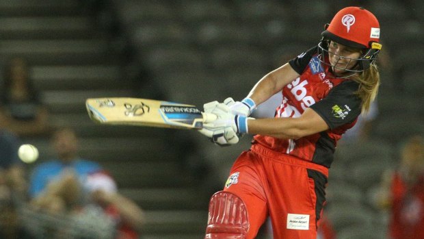 Sophie Molineux of the Renegades hits out against Brisbane Heat.
