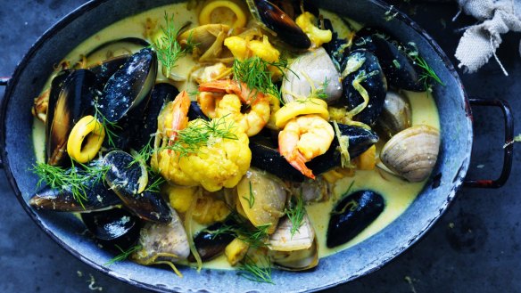 Rachel Khoo's yoghurt and turmeric seafood soup.