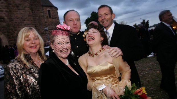 Bronwyn Bishop and Tony Abbott, right, at the wedding of Greg and Sophie Mirabella, for which Bishop and other politicians requested payment to travel to.