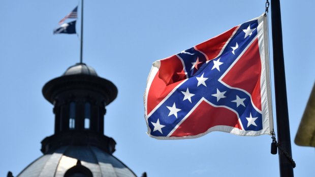 The South Carolina Confederate flag erected in front of the State Congress building in Columbia, South Carolina.