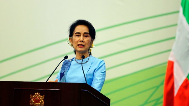 Unde pressure: Myanmar Foreign Minister and de-facto leader Aung San Suu Kyi last week.