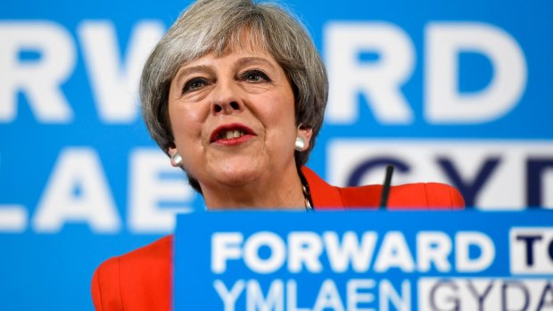 Theresa May, UK prime minister and leader of the Conservative Party, speaks in Wrexham, UK.