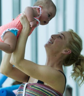 Keddie as Nina Proudman with her on-screen baby in Offspring.