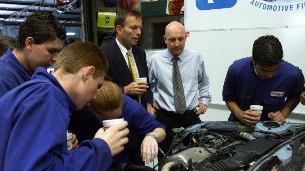 Tony Abbott at a work for the dole program for youth in 2001. 