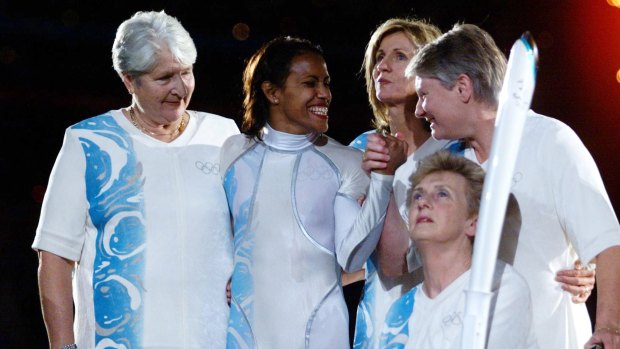 Dawn Fraser, Cathy Freeman, Debbie Flintoff-King, Raelene Boyle and Betty Cuthbert at the opening ceremony of the Sydney Olympic Games.