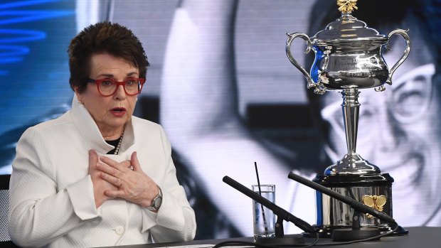 Billie Jean King speaks at a media conference ahead of the Australian Open.
