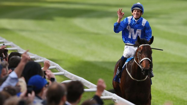 High spot of 2016: Hugh Bowman riding Winx returns to scale after winning the Cox Plate in October.