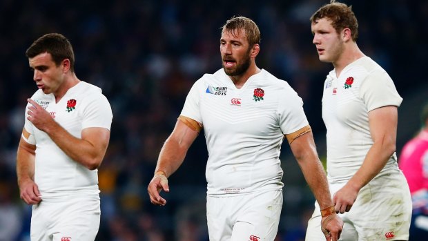 Sent packing: Dejected George Ford, Chris Robshaw and Joe Launchbury of England.