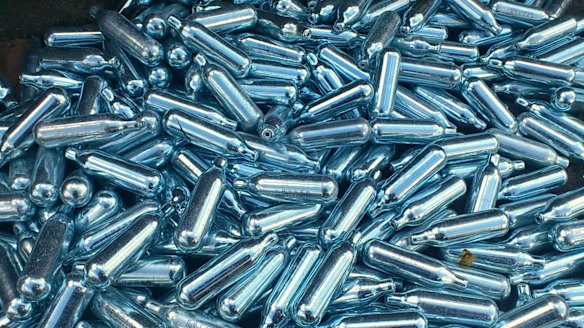 Nitrous oxide, contained in canisters like these, can be dangerous.  