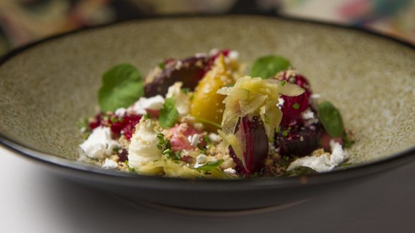 Beetroot, bearnaise, goat's curd mousse and hazelnut dukkah at Sage.