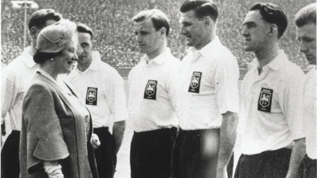 Joe Marston being presented to the Queen Mother at Wembley in 1954.