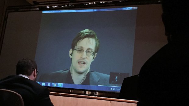 Edward Snowden regularly appears via video links at conferences. He has reportedly earned more than $200,000 in speaking fees in the past year.