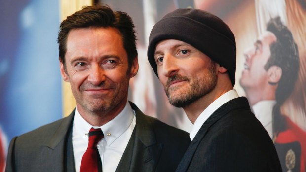 Hugh Jackman and Michael Gracey at  the world premiere of The Greatest Showman on board the  Queen Mary 2 in New York earlier this month.