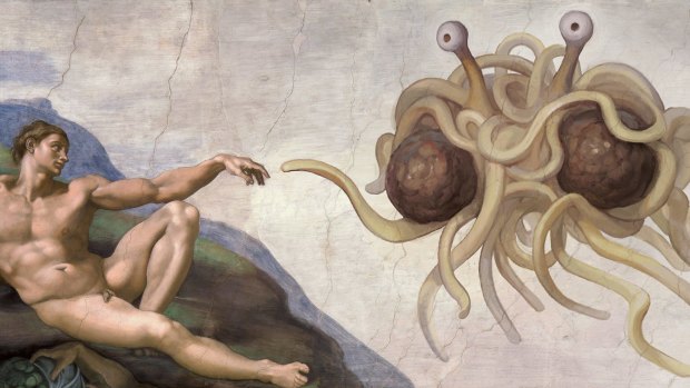 The Flying Spaghetti Monster in <i>Touched by His Noodly Appendage</i>. 