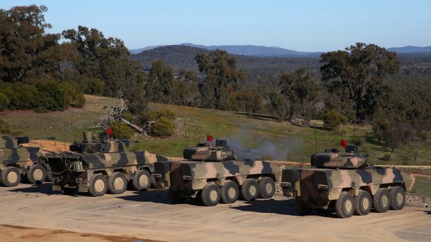 A Patria AMV35 fires its cannon during a demonstration at Puckapunyal. 