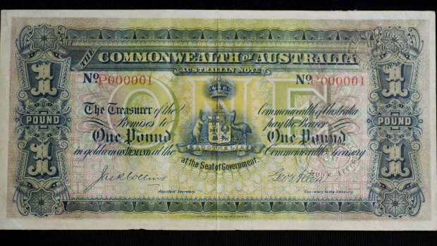 P000001: The rare pound note that was recently discovered at the National Library of Australia.