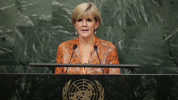 Foreign Affairs Minister Julie Bishop speaking at the United Nations on Tuesday.