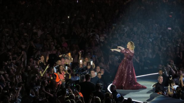 Adele in concert at Etihad Stadium on Saturday night.