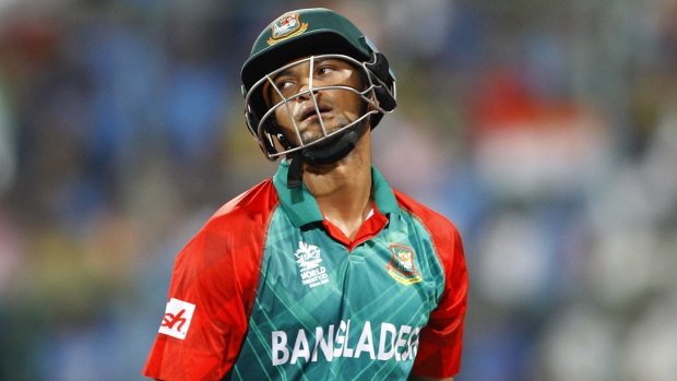 Off you go: Bangladesh's Shakib Al Hasan can only look on as he loses his wicket.