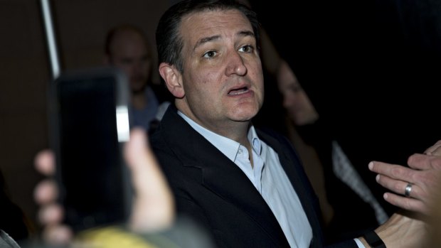 Going for broke in Florida and Ohio: Senator Ted Cruz speaks during a caucus night rally in Las Vegas.