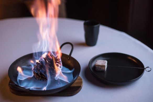 Toast your own chocolate marshmallow at the table.