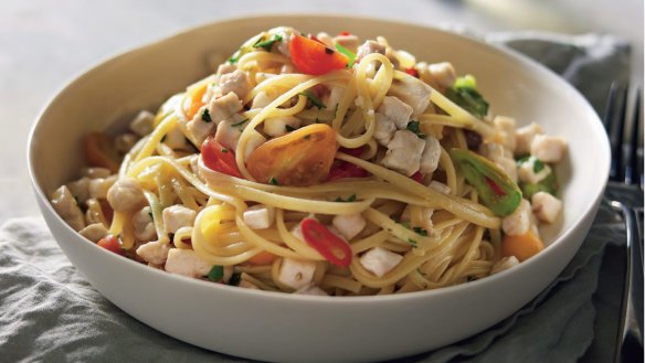 Linguine with swordfish.