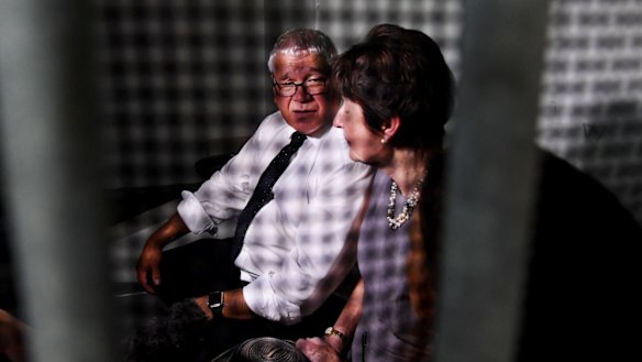 Mick Gooda and commissioner Margaret White inside Dylan Voller's cell during their tour of the former Don Dale Youth Detention facilities.