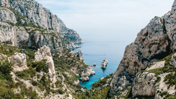 A classic Mediterranean calanque narrow, high-walled inlet near the port of Cassis.