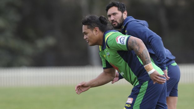 Leilua and Jordan Rapana at training shortly after Leilua arrived from Newcastle