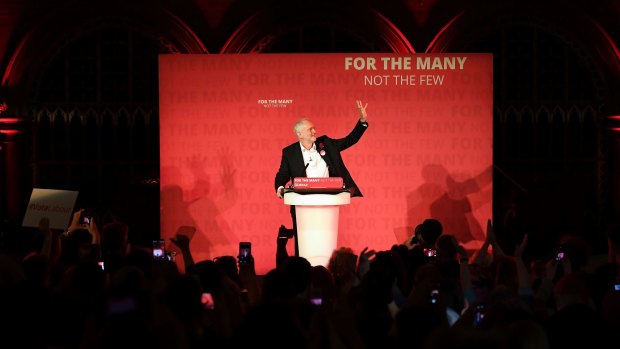 The leader of Labour, Jeremy Corbyn, speaks at a campaign rally in Islington, London on election eve.