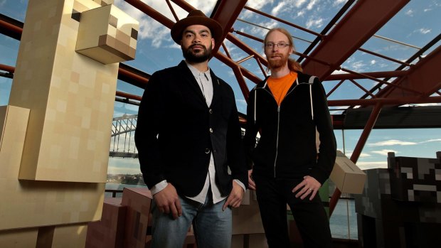 Minecraft chief operating officer Vu Bui with Jens Bergensten, lead Minecraft creative at Mojang, are hosting Australia's first live Minecraft competition at the Sydney Opera House.