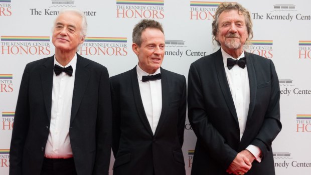 Jimmy Page, John Paul Jones, and Robert Plant of Led Zeppelin honoured at the Kennedy Centre.
